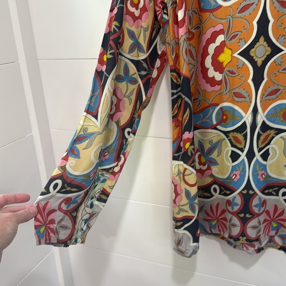 JOHNNY WAS Lentine Scarf Print Blouse Top Orange Multicolor Boho Shirt Medium - Picture 4 of 11